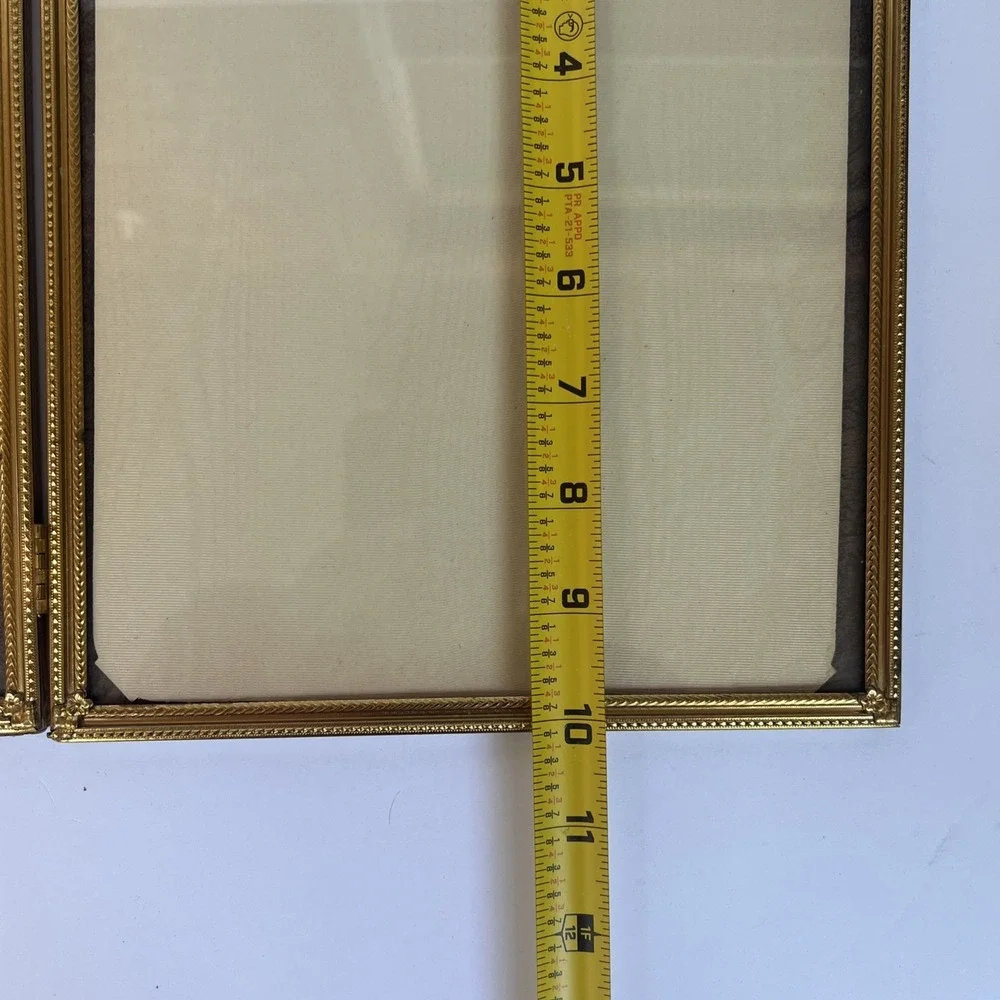 VTG Gold Tone Brass Bi Fold Double Hinged Picture Frame Holds Two 8x10 Photos